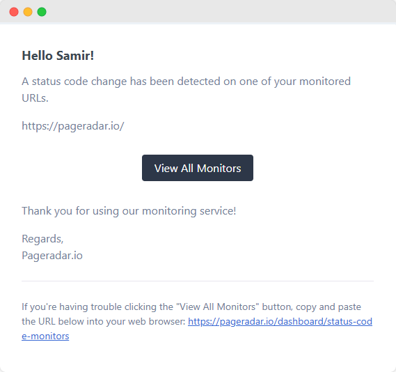 Status Code Email Alert