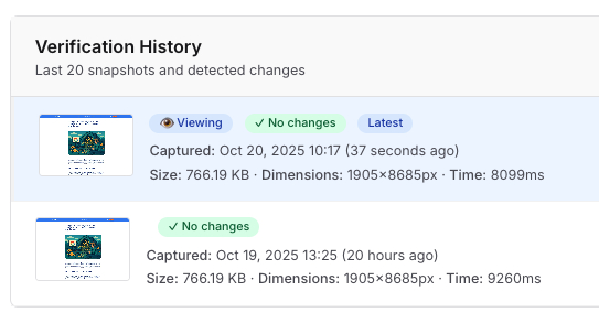Visual Regression Testing Dashboard - Click to enlarge